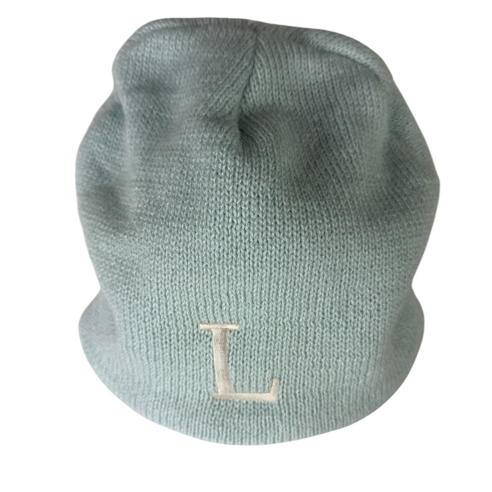 Light Blue Knit Beanie Hat Embroidered Letter L Initial‎ Winter Cap RN 81088